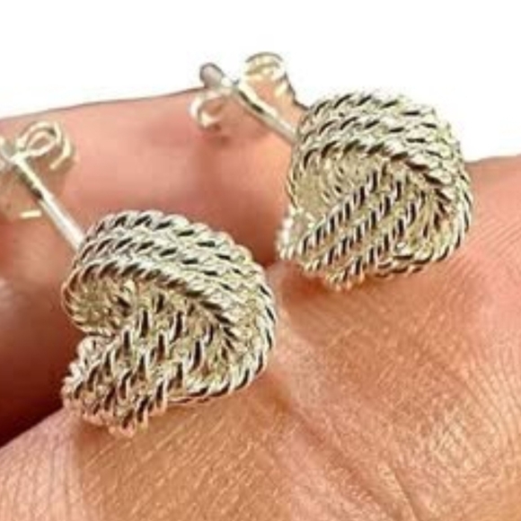 Stud Earrings for Women Sterling Silver 925, Knot Earrings Studs 10MM - Picture 7 of 9